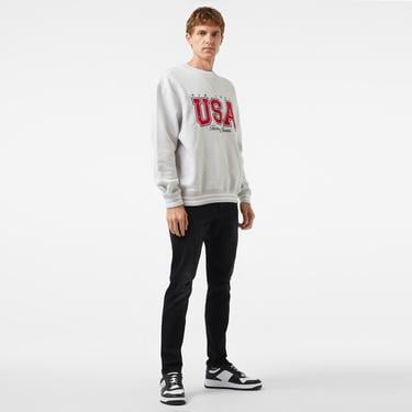  Tommy Jeans Archive Games Team Usa Crew Erkek Gri Sweatshirt