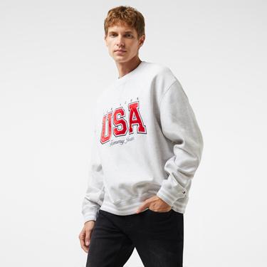  Tommy Jeans Archive Games Team Usa Crew Erkek Gri Sweatshirt
