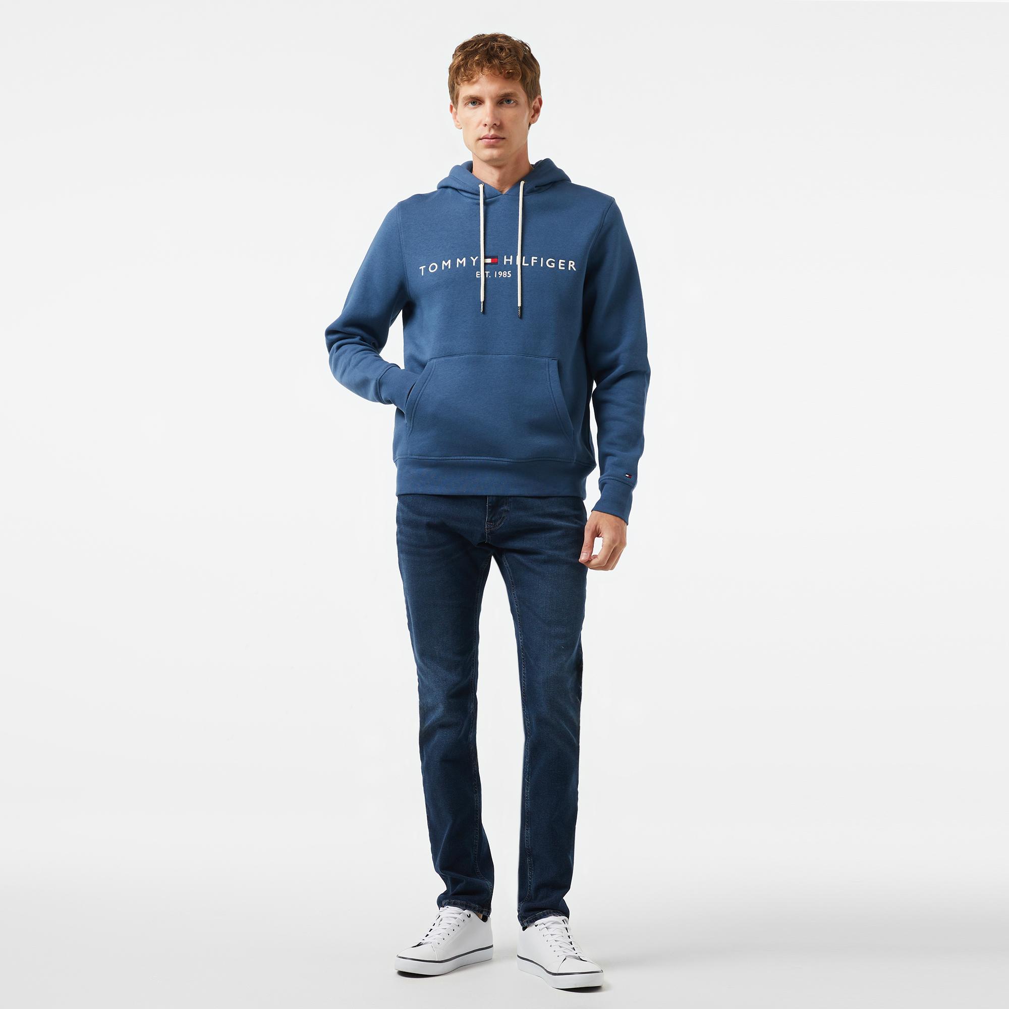 Tommy Hilfiger Tommy Logo Hoody Erkek Mavi Hoodie