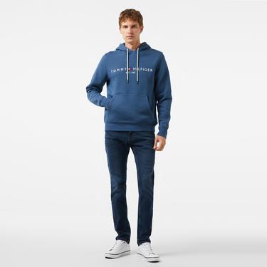  Tommy Hilfiger Tommy Logo Hoody Erkek Mavi Hoodie