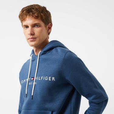  Tommy Hilfiger Tommy Logo Hoody Erkek Mavi Hoodie
