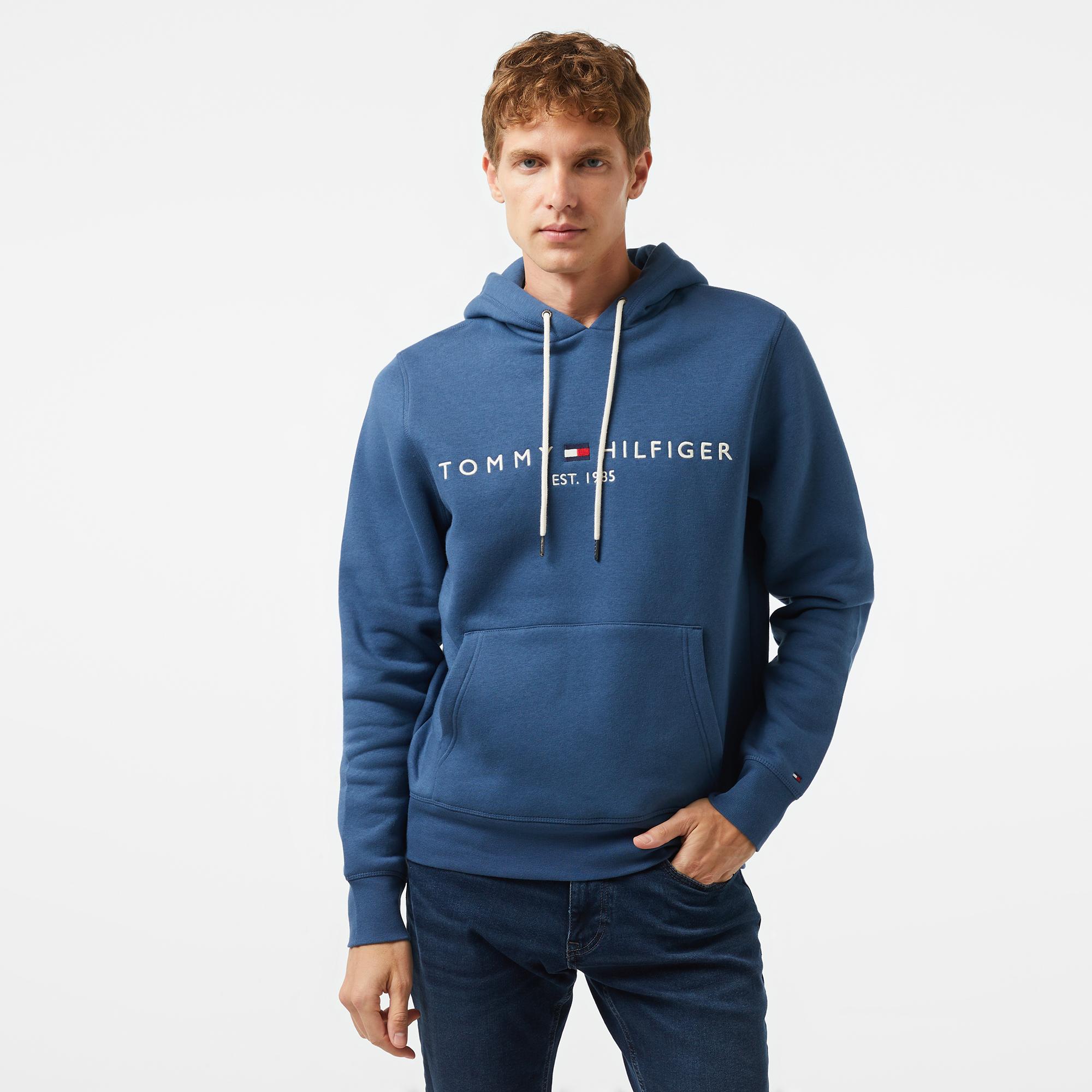 Tommy Hilfiger Tommy Logo Hoody Erkek Mavi Hoodie