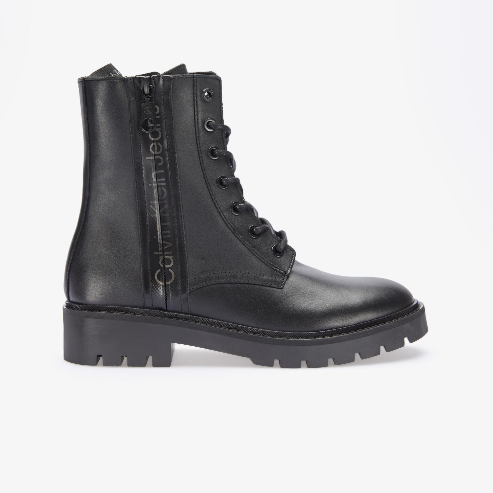 Calvin Klein Jeans Combat Mıd Laceup Boot Zip Kadın Siyah Yağmur Botu