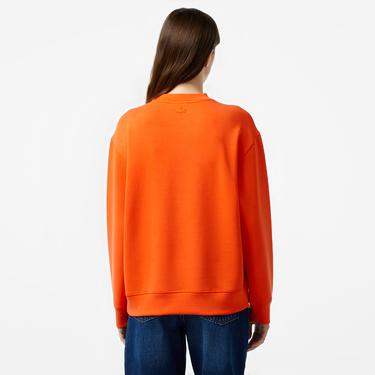  Kadın Oversize Fit Bisiklet Yaka Baskılı Turuncu Sweatshirt