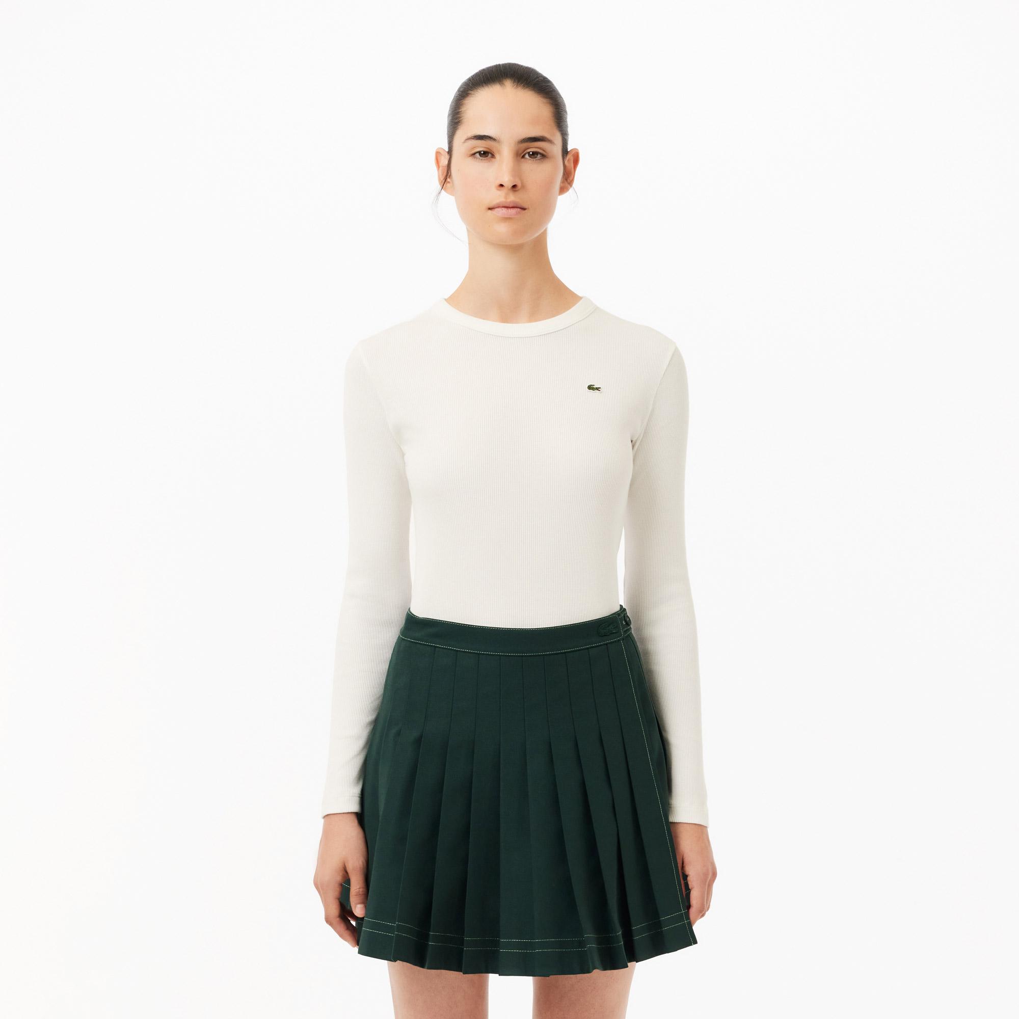 Kadın Slim Fit Uzun Kollu Bisiklet Yaka Beyaz T-Shirt