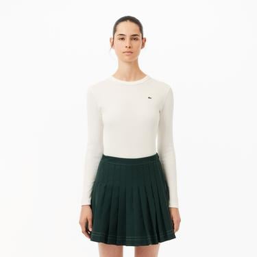  Kadın Slim Fit Uzun Kollu Bisiklet Yaka Beyaz T-Shirt