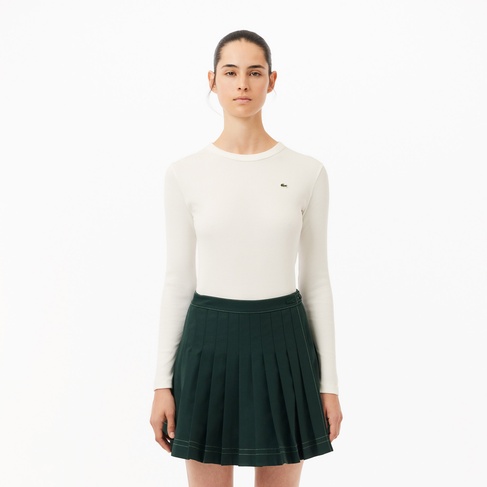  Kadın Slim Fit Uzun Kollu Bisiklet Yaka Beyaz T-Shirt