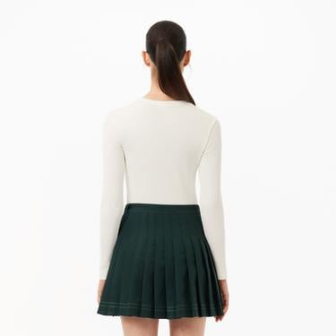  Kadın Slim Fit Uzun Kollu Bisiklet Yaka Beyaz T-Shirt