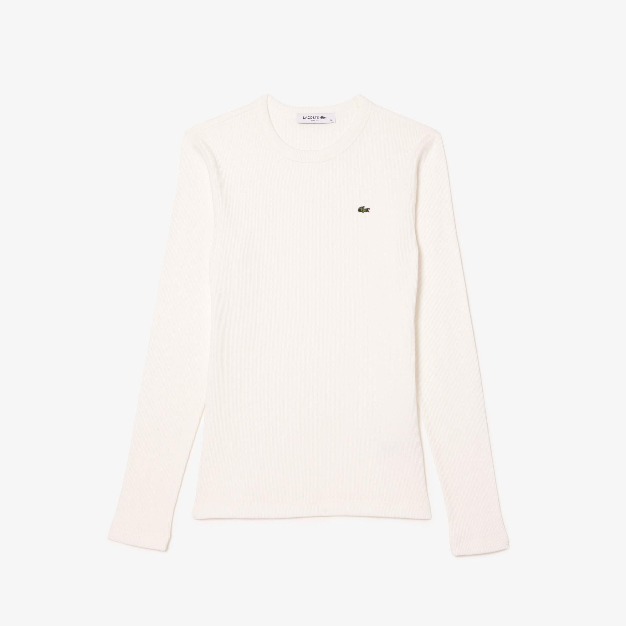 Kadın Slim Fit Uzun Kollu Bisiklet Yaka Beyaz T-Shirt