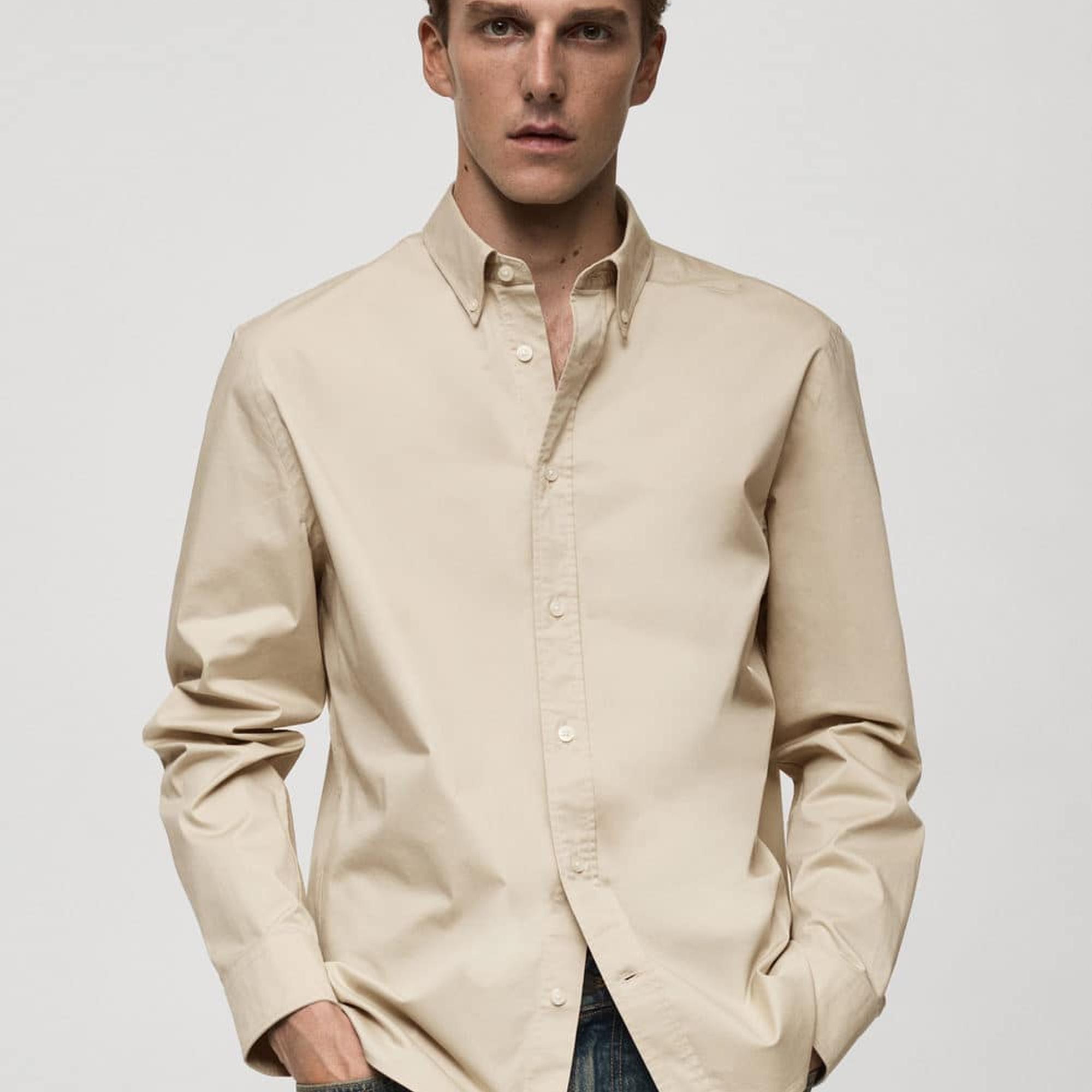 Mango Erkek Regular Fit Pamuklu Gömlek Bej