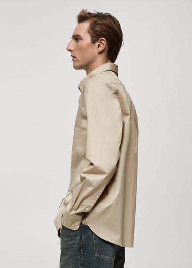  Mango Erkek Regular Fit Pamuklu Gömlek Bej