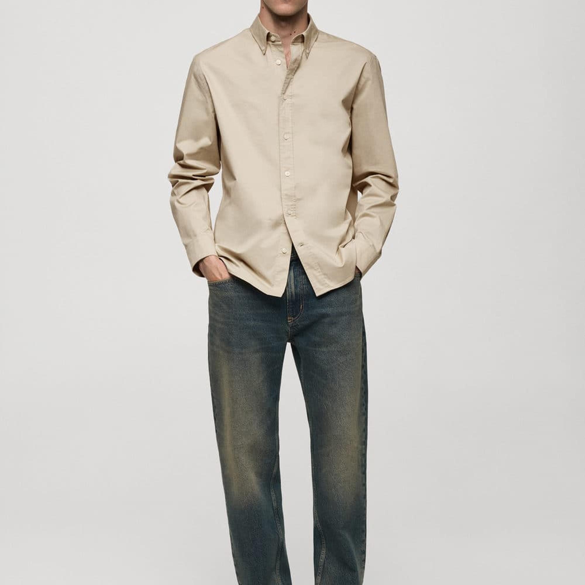 Mango Erkek Regular Fit Pamuklu Gömlek Bej