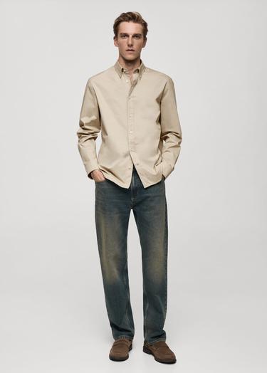  Mango Erkek Regular Fit Pamuklu Gömlek Bej