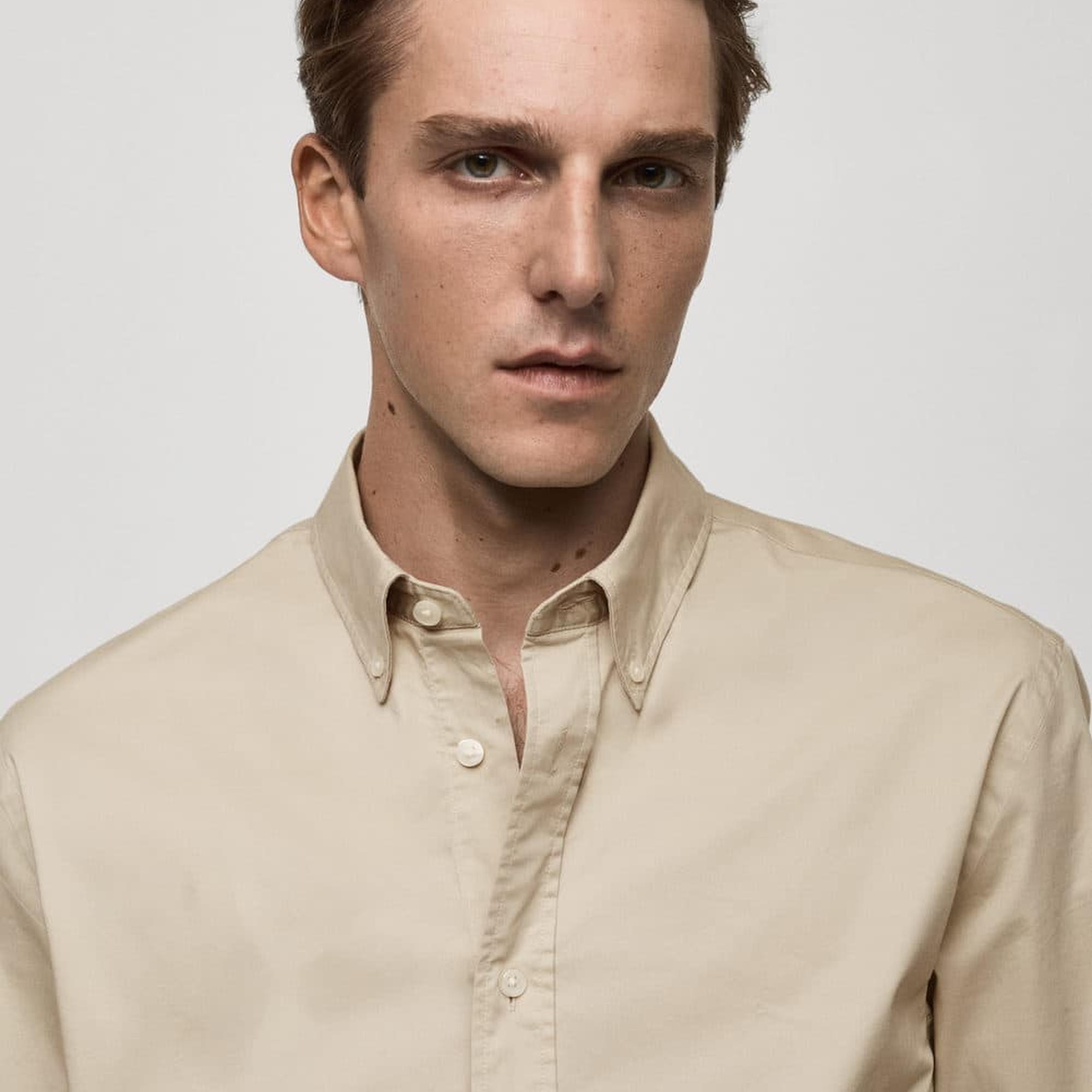 Mango Erkek Regular Fit Pamuklu Gömlek Bej