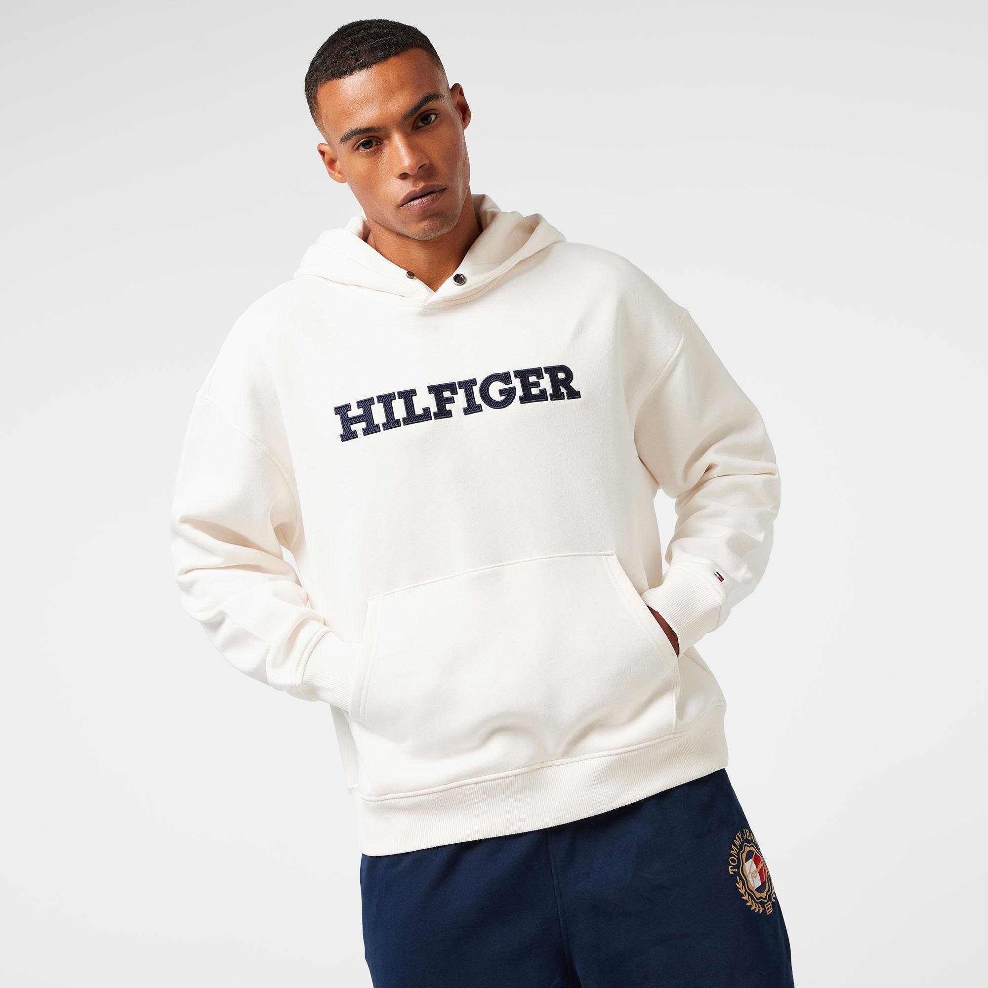 Tommy Hilfiger Monotype Applique Erkek Beyaz Hoodie
