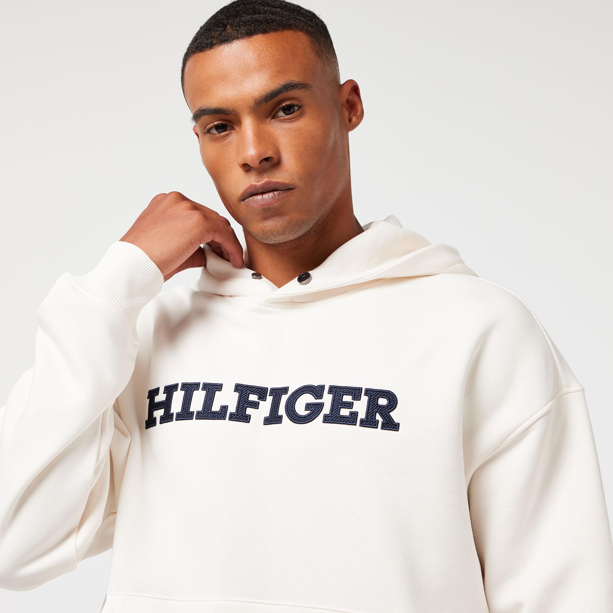 Tommy Hilfiger Monotype Applique Erkek Beyaz Hoodie