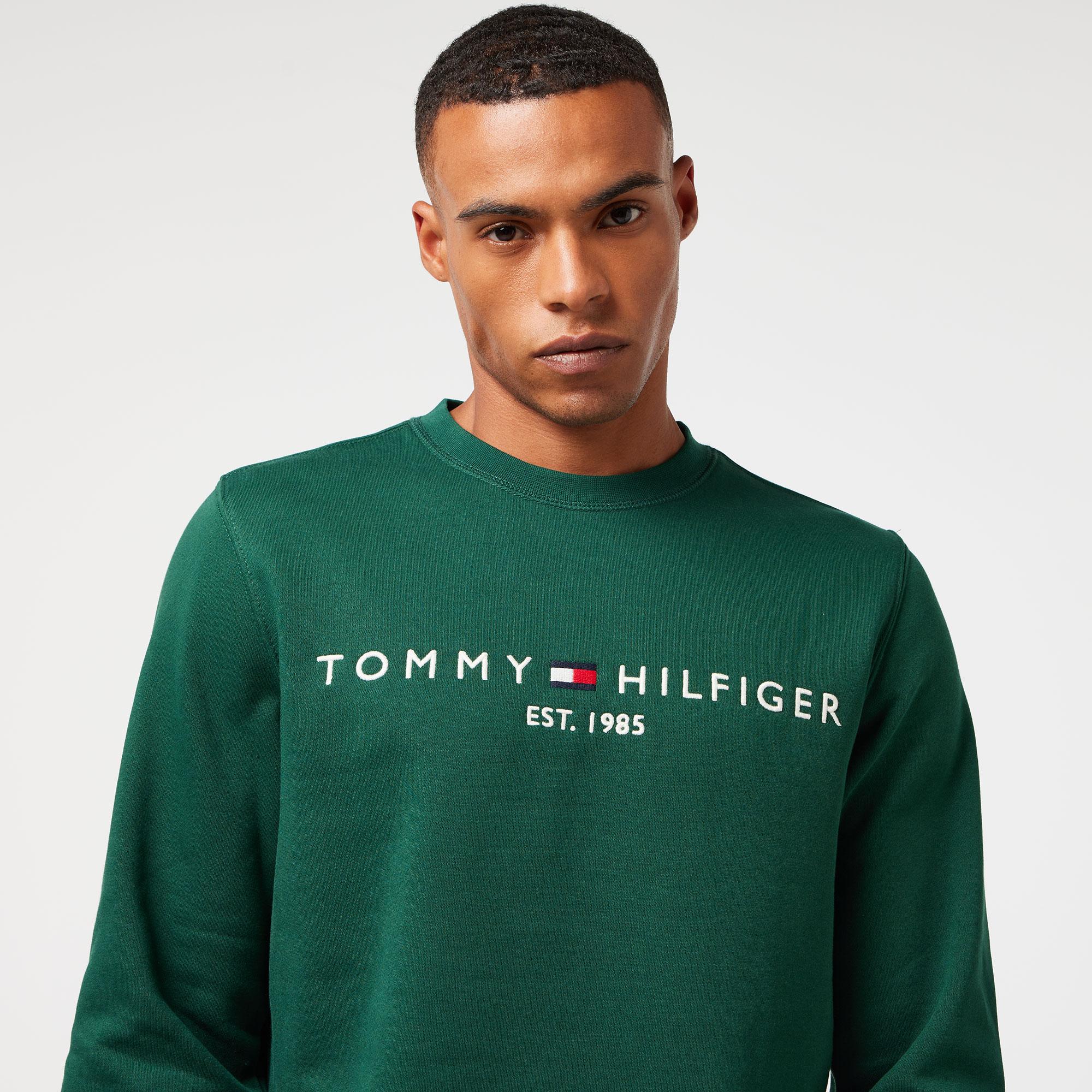 Tommy Hilfiger Logo Erkek Yeşil Sweatshirt