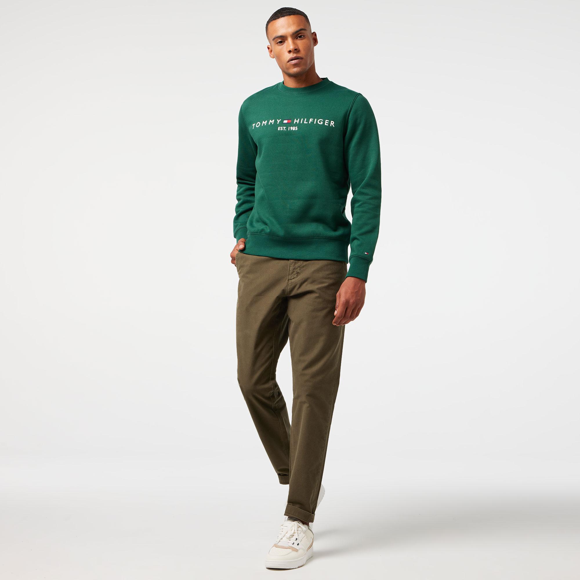 Tommy Hilfiger Logo Erkek Yeşil Sweatshirt