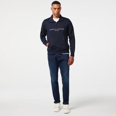  Tommy Hilfiger Tommy Logo Mockneck Erkek Mavi Sweatshirt