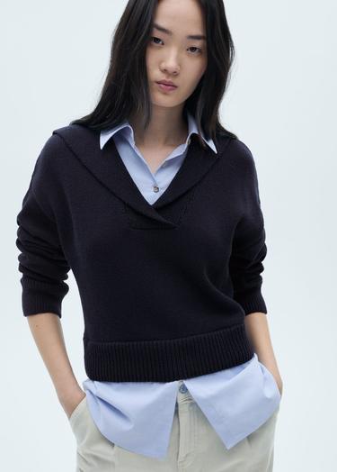  Mango Kadın Kombine Gömlek Kazak Lacivert