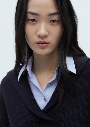  Mango Kadın Kombine Gömlek Kazak Lacivert