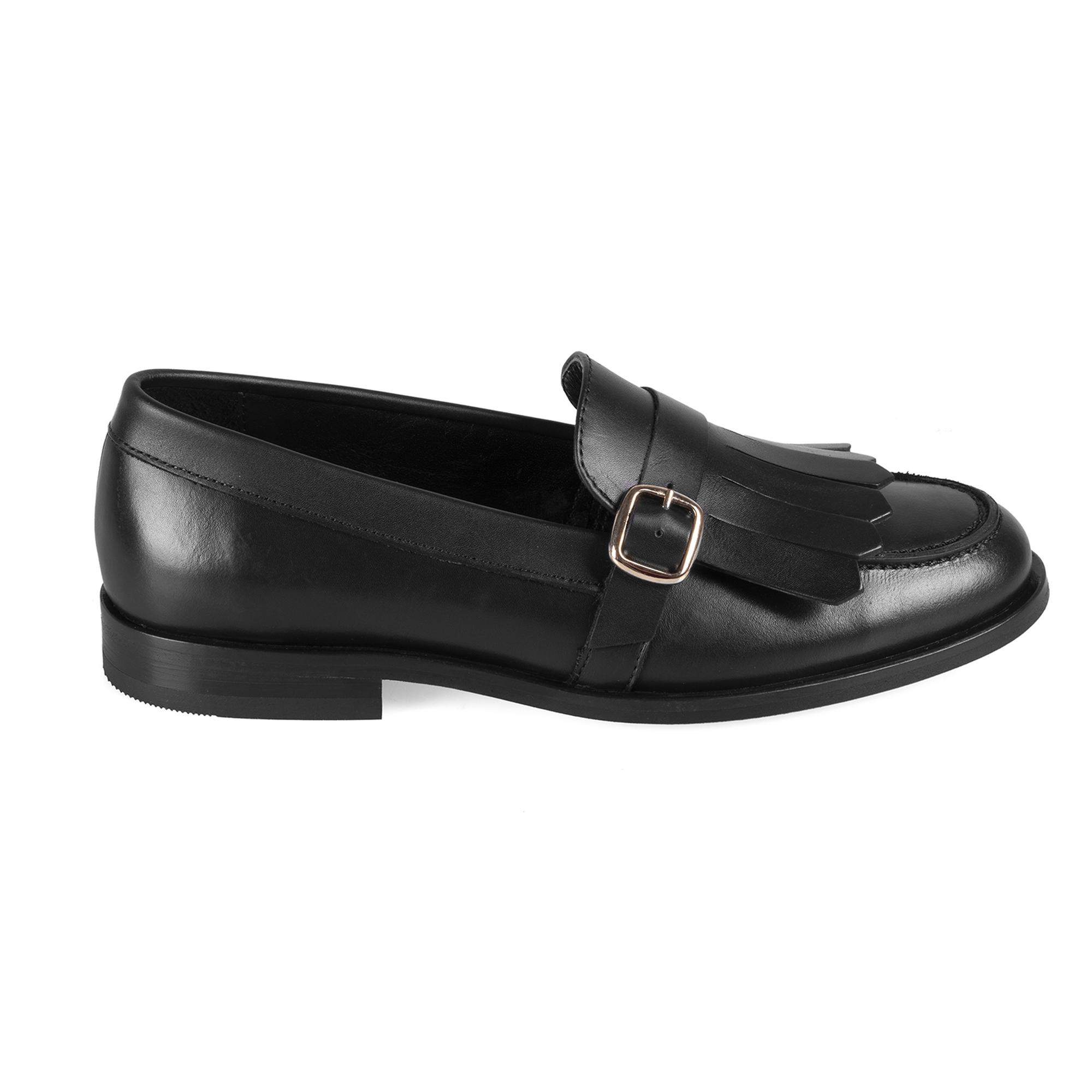 Kadın Siyah Ayarlanabilir Tokalı Deri Loafer