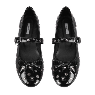  Kadın Siyah Mary Jane Deri Babet