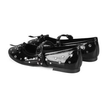  Kadın Siyah Mary Jane Deri Babet