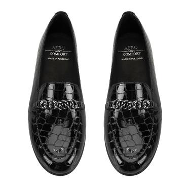  Kadın Siyah DesaComfort Kroko Baskılı Deri Günlük Ayakkabı