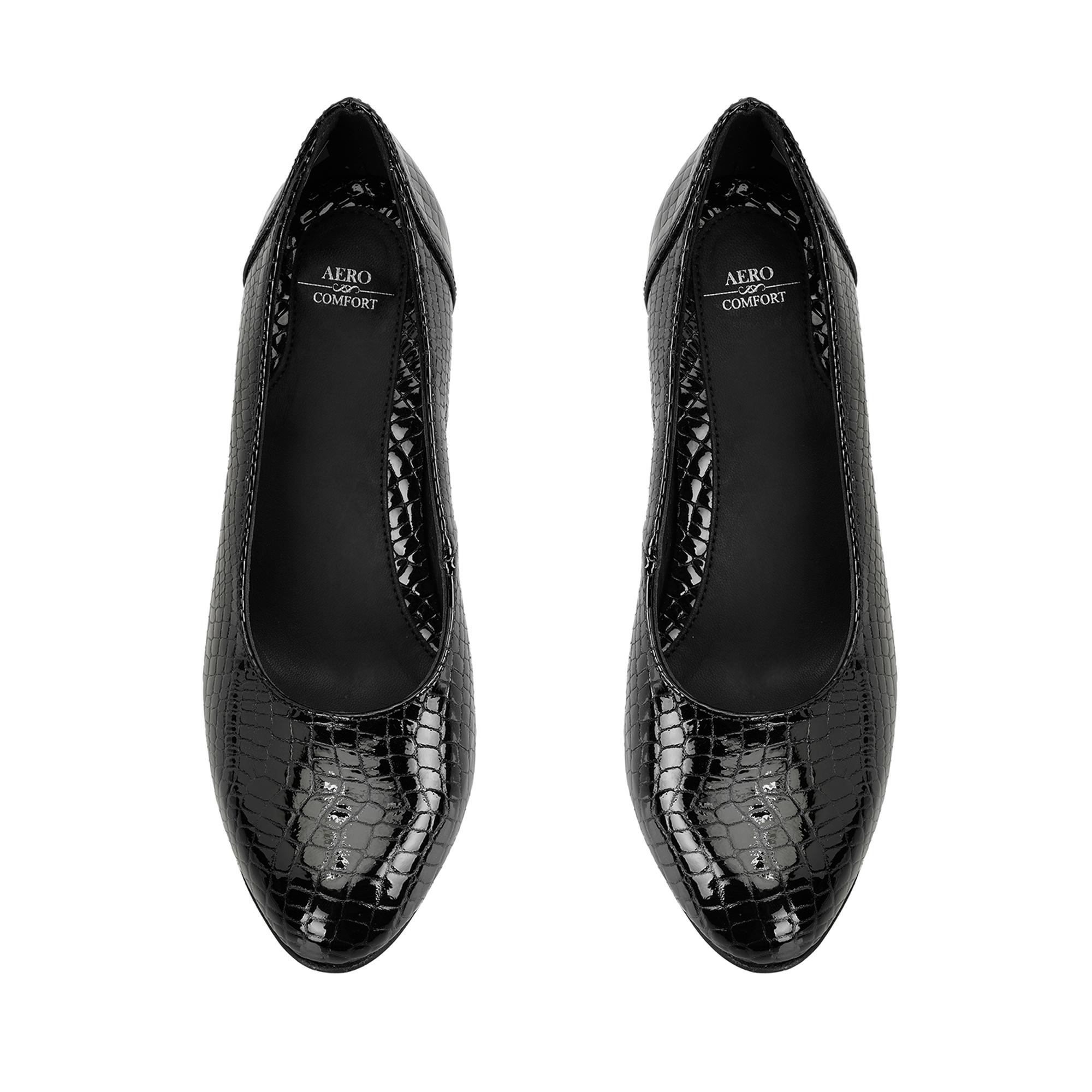 Kadın Siyah DesaComfort Kroko Baskılı Deri Klasik Ayakkabı