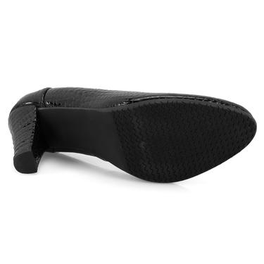  Kadın Siyah DesaComfort Kroko Baskılı Deri Klasik Ayakkabı