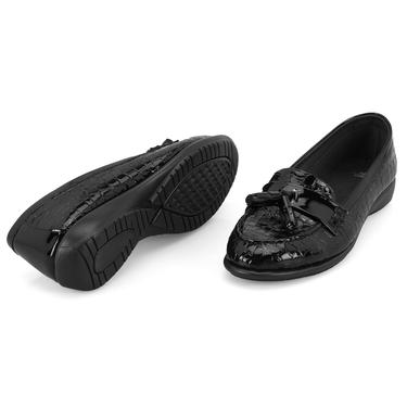  Kadın Siyah DesaComfort Aksesuar Detaylı Deri Loafer