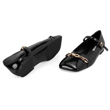  Kadın Siyah Mary Jane Deri Babet