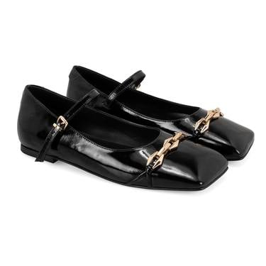  Kadın Siyah Mary Jane Deri Babet
