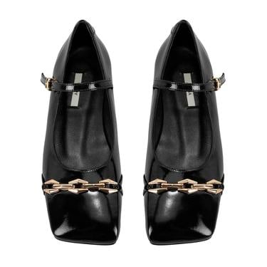  Kadın Siyah Mary Jane Deri Babet