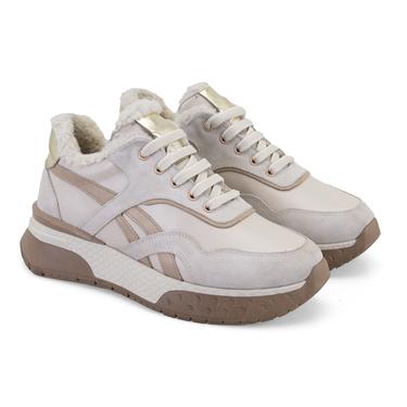  Kadın Bej Süet Deri Spor Ayakkabı