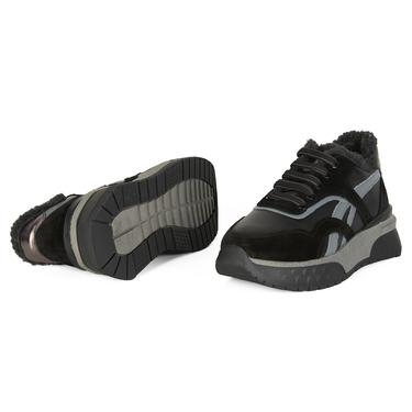  Kadın Siyah Süet Deri Spor Ayakkabı