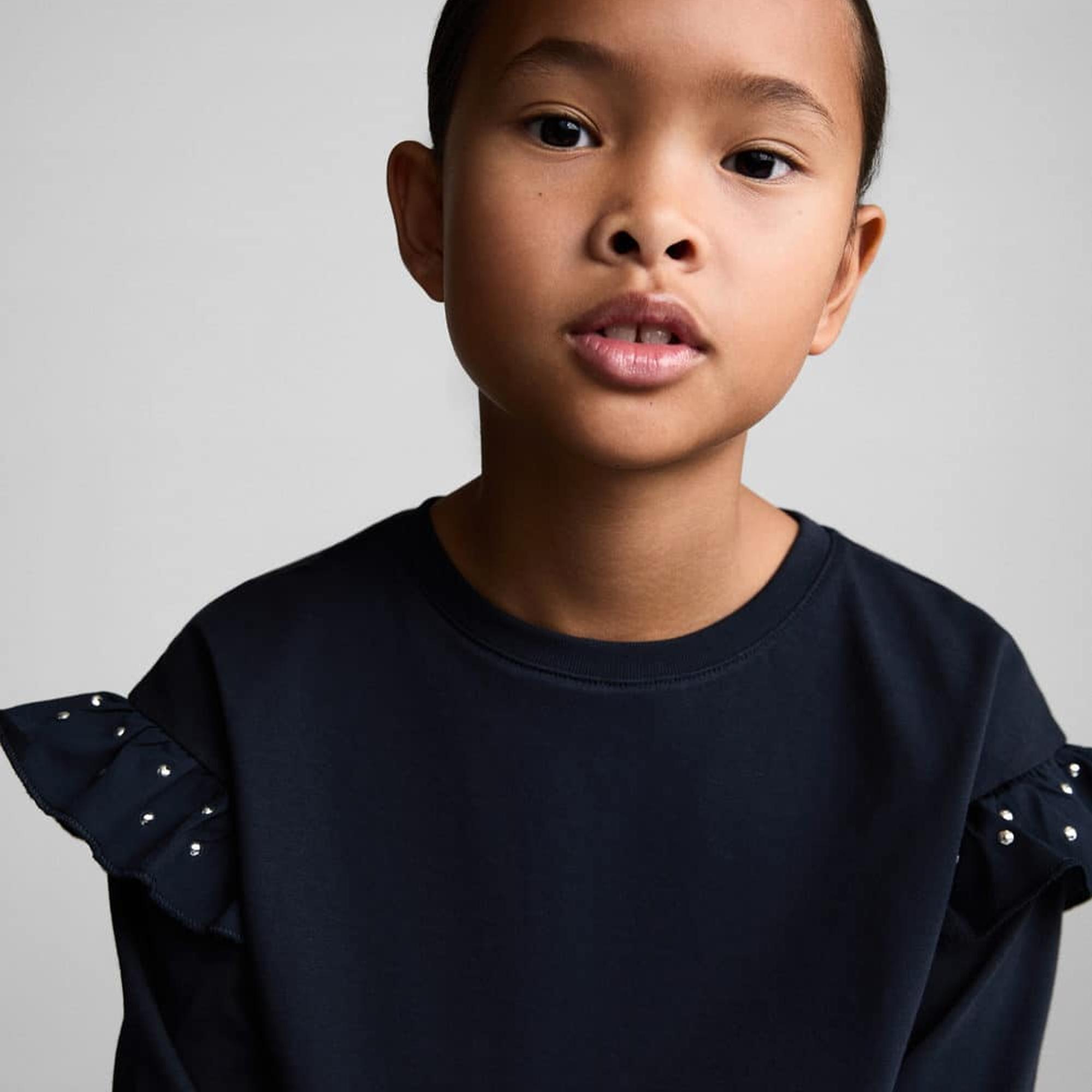 Mango Çocuk Volanlı Zımbalı Tişört Lacivert