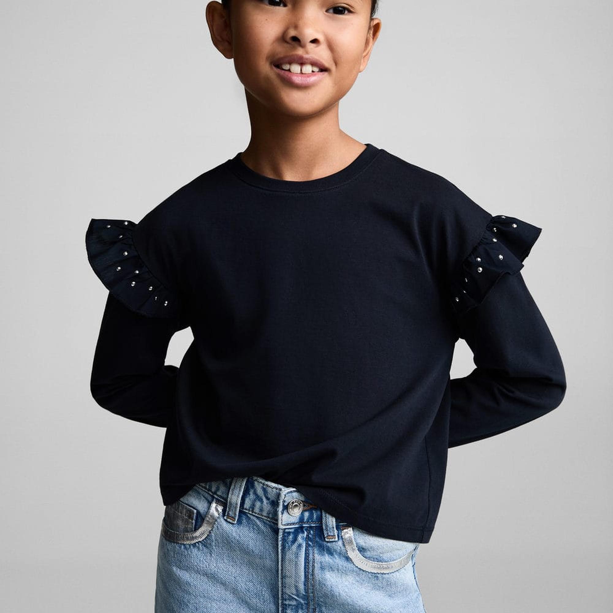 Mango Çocuk Volanlı Zımbalı Tişört Lacivert