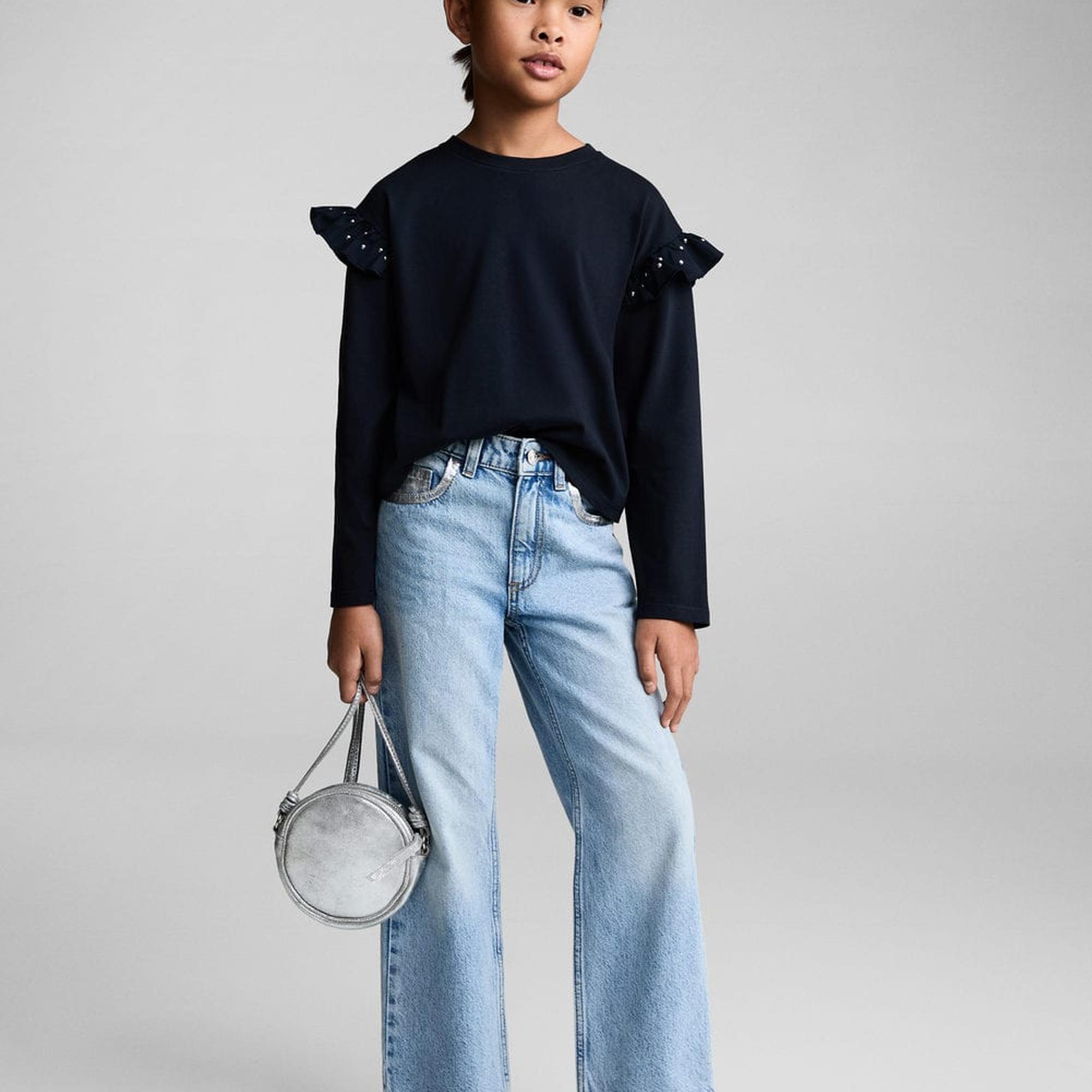 Mango Çocuk Volanlı Zımbalı Tişört Lacivert