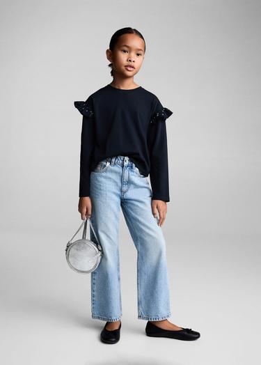  Mango Çocuk Volanlı Zımbalı Tişört Lacivert