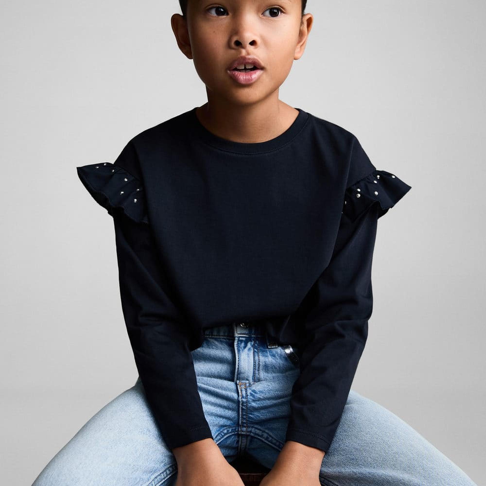 Mango Çocuk Volanlı Zımbalı Tişört Lacivert