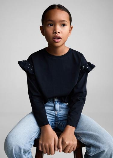  Mango Çocuk Volanlı Zımbalı Tişört Lacivert