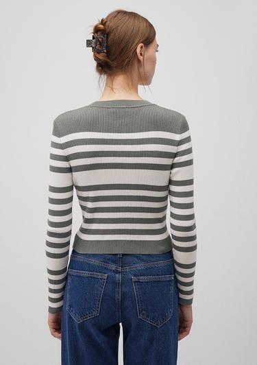  Mavi Bisiklet Yaka Çizgili Haki Kazak Fitted / Vücuda Oturan Kesim 1710521-87899