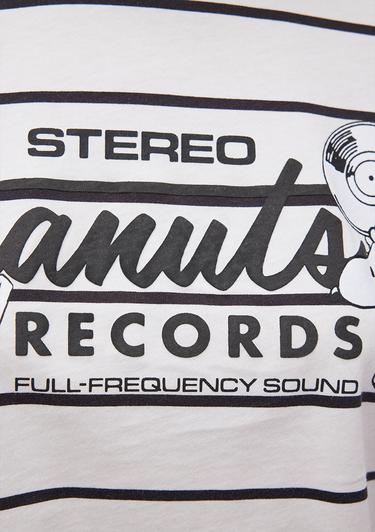  Mavi Snoopy Baskılı Çizgili Beyaz Tişört Crop / Kısa Kesim 1612849-86678