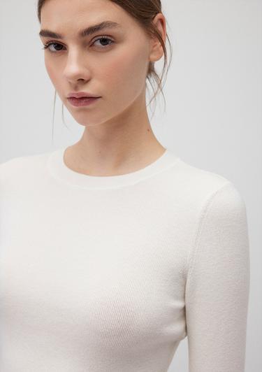  Mavi Bisiklet Yaka Beyaz Crop Kazak Crop / Kısa Kesim 1710474-70057