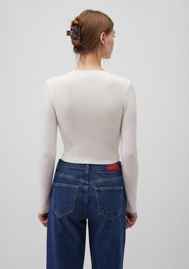  Mavi Bisiklet Yaka Beyaz Crop Kazak Crop / Kısa Kesim 1710474-70057