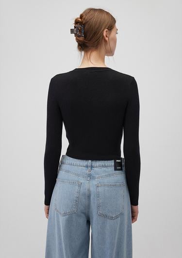  Mavi Bisiklet Yaka Siyah Crop Kazak Crop / Kısa Kesim 1710474-900