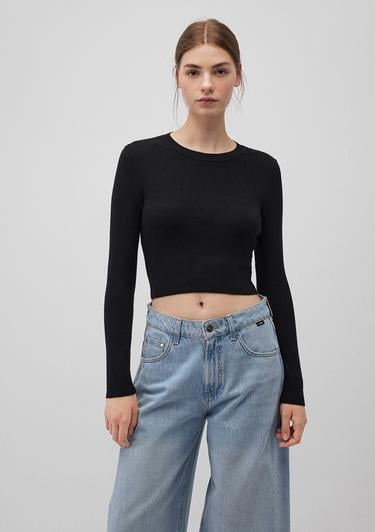  Mavi Bisiklet Yaka Siyah Crop Kazak Crop / Kısa Kesim 1710474-900