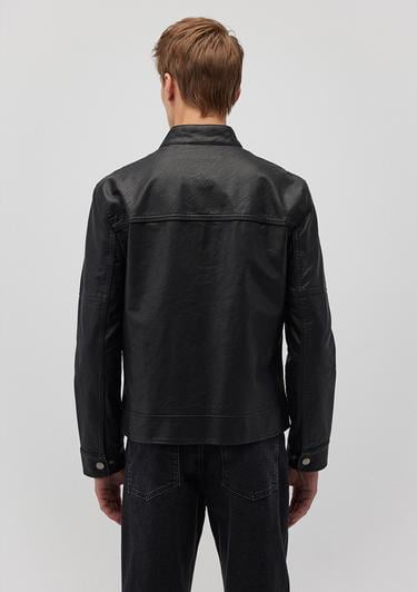  Mavi Siyah Suni Deri Ceket Slim Fit / Dar Kesim 0110438-71379